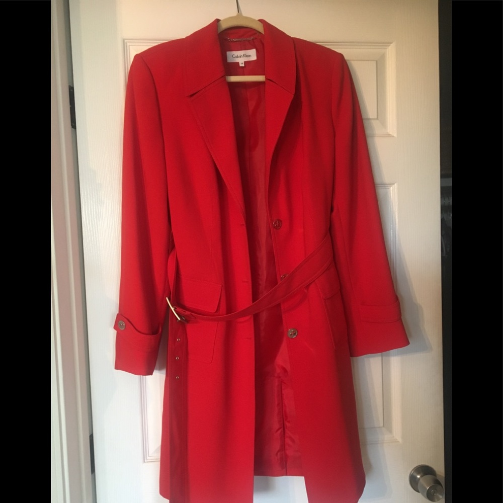 Calvin Klein Red Trench coat Size 14